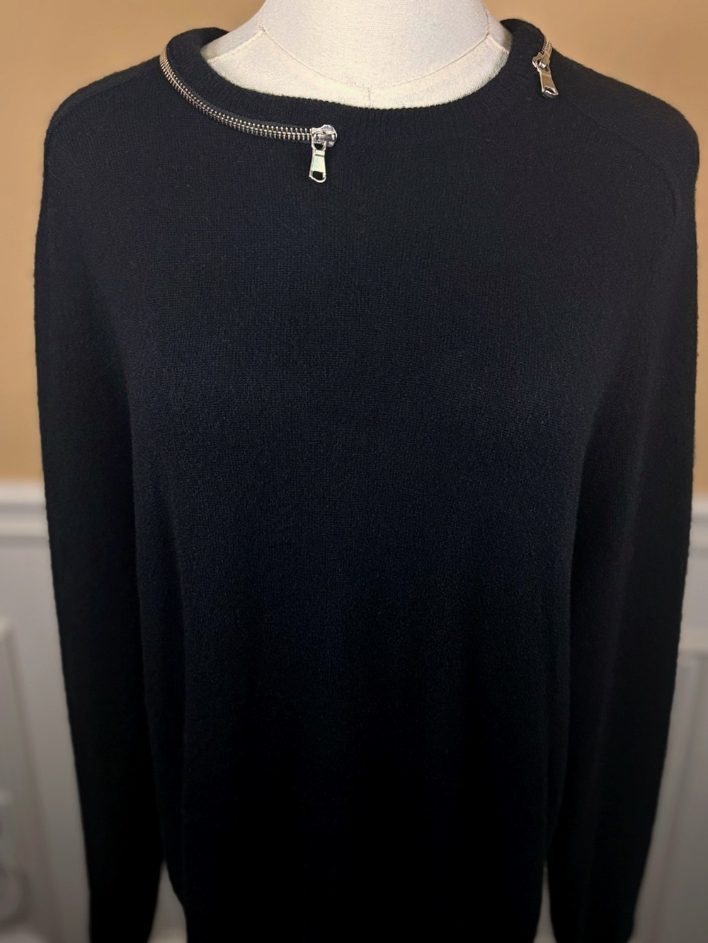 🖤 Autumn Cashmere 100% Cashmere Black Double Zip Sweater Size L